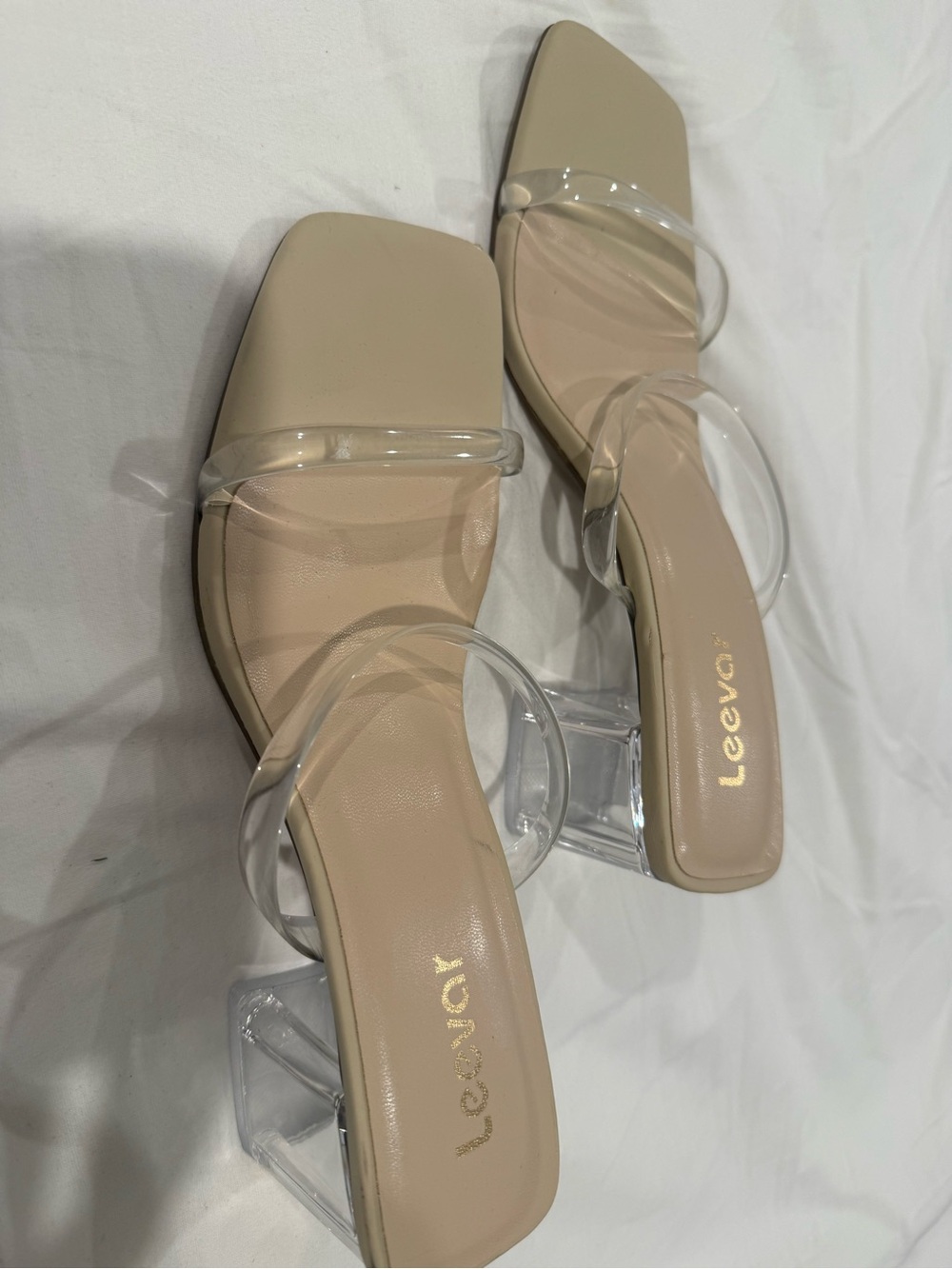Women’s Nude Clear Strap Square-Toe Heeled Sandals Size 8.5 - Picture 3 of 5